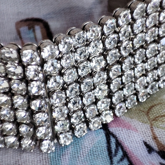 Vintage Signed Kramer of New York Seven Row Prong Set Clear Rhinestone Bracelet - Picture 6 of 16